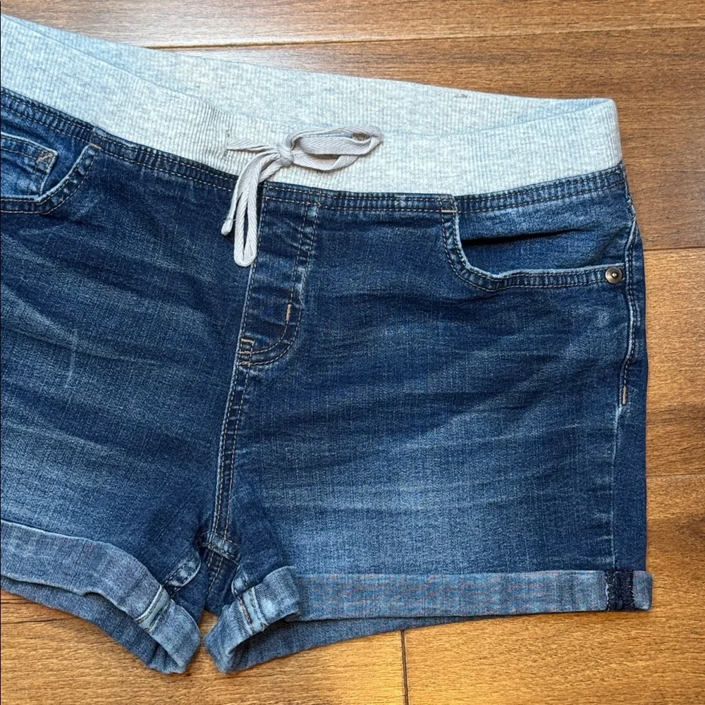 Justice Blue Denim Shorts with Light Gray Knit Waistband